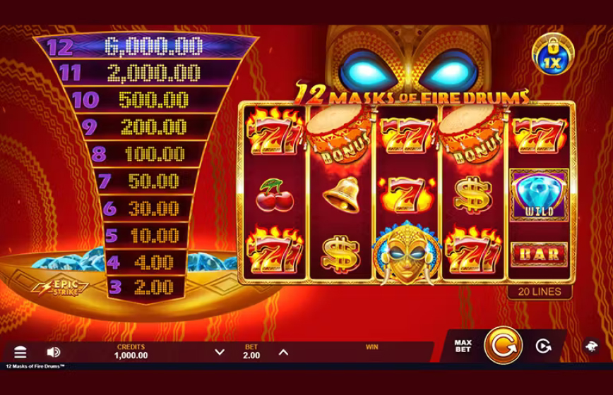 12 Masks Of Fire Drums Slot Review and Demo Play