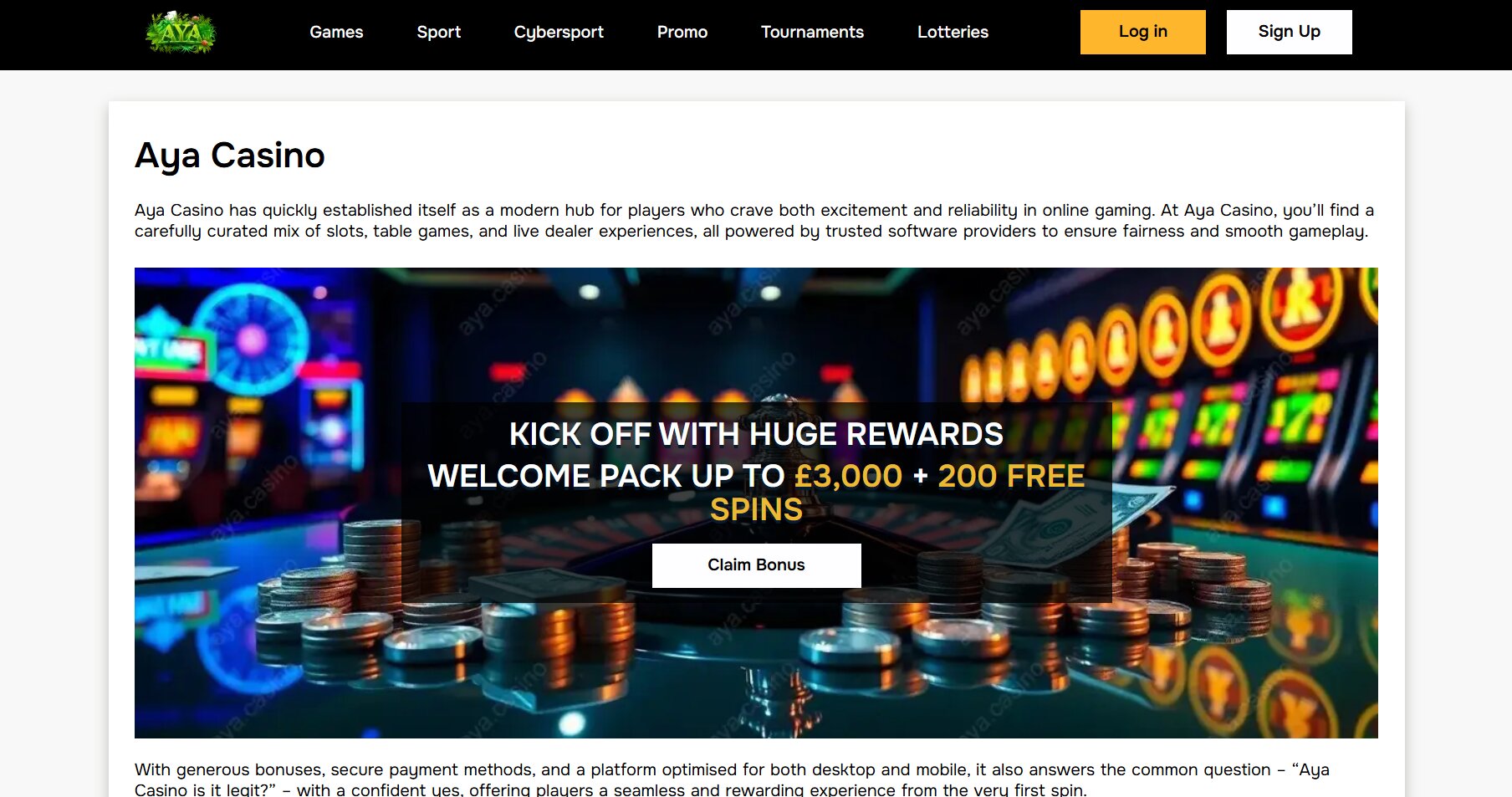 Aya Casino screenshot 1